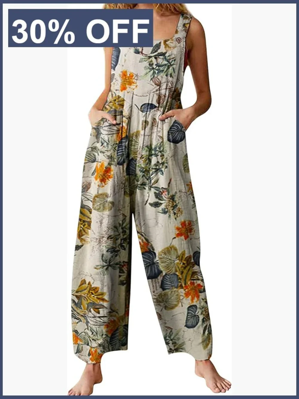 Loose Floral Overall Jumpsuit with Pockets Bohemian Wide Leg Bib Overalls